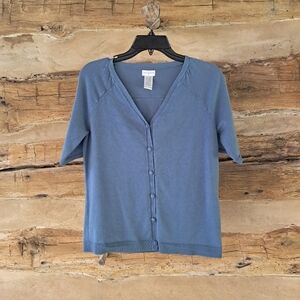 Jaclyn Smith Slate Blue V Neck Short Sleeved Cardigan Size Small